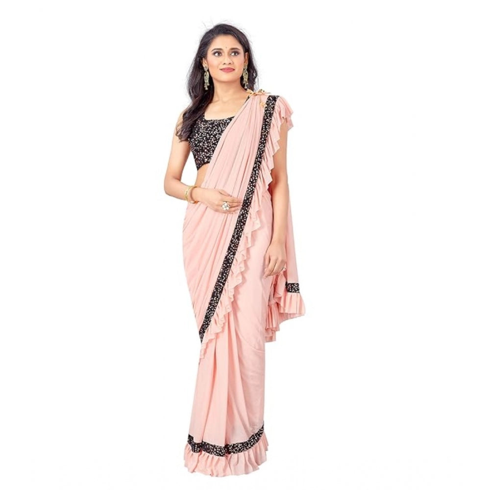 Shopper Beast Women's Lycra Solid Saree With Unstitched Blouse (Peach, 5.5 Mtr)