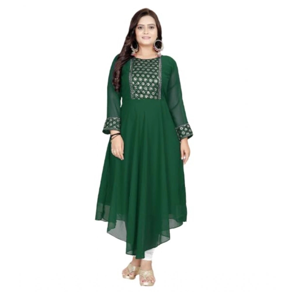 Shopper Beast Women's Georgette Embroidered Kurti (Green)