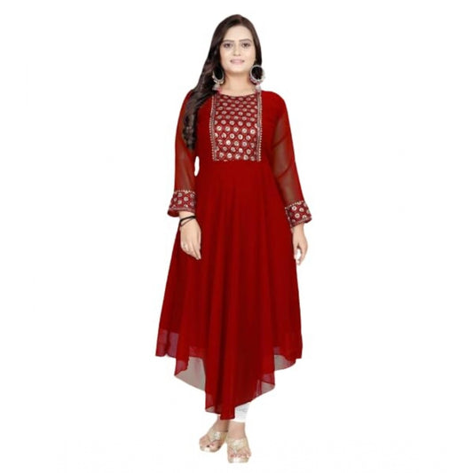 Shopper Beast Women's Georgette Embroidered Kurti (Maroon)