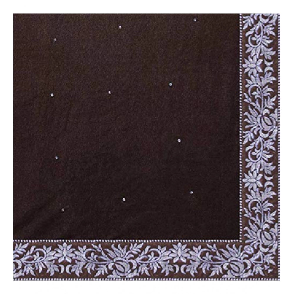 Shopper Beast Women's Velvet Embroidered Saree With Unstitched Blouse (Brown, 5.5 Mtr)