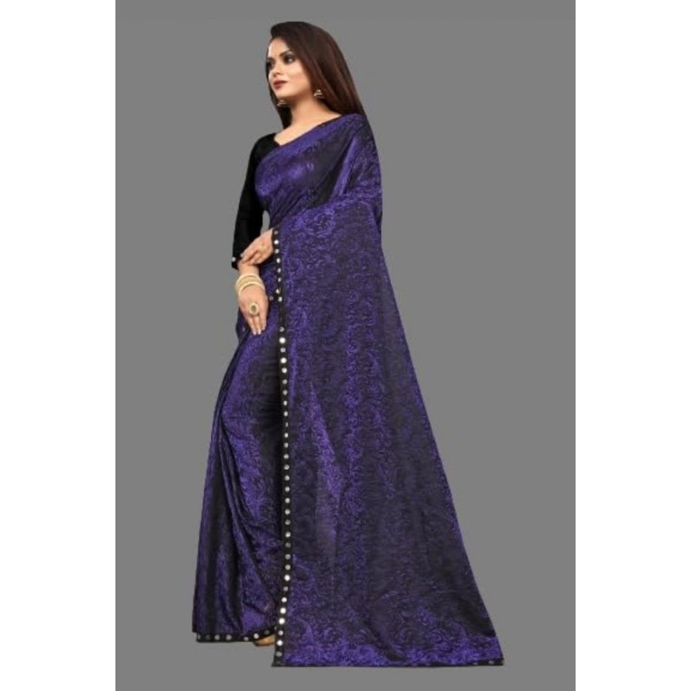 Shopper Beast Women's Lycra Solid Saree With Unstitched Blouse (Purple, 5.5 Mtr)