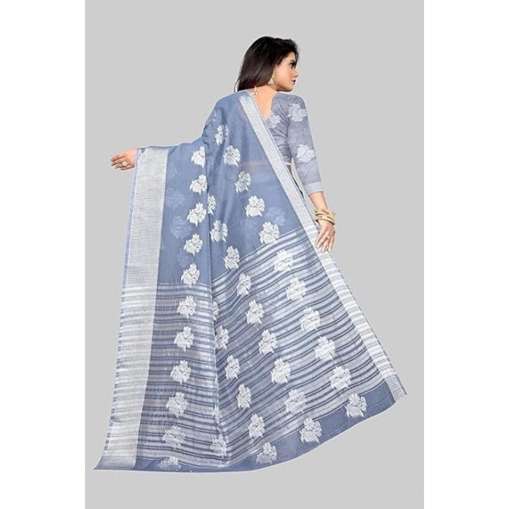 Shopper Beast Women's Cotton Silk Floral Saree With Unstitched Blouse (Grey, 5.5 Mtr)