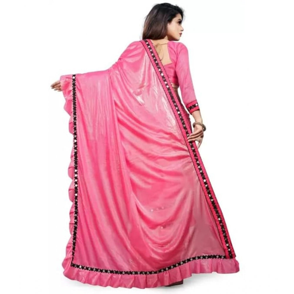 Shopper Beast Women's Malai Lining Solid Saree With Unstitched Blouse (Baby Pink, 5.5 Mtr)