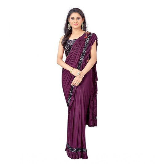 Shopper Beast Women's Lycra Solid Saree With Unstitched Blouse (Wine, 5.5 Mtr)