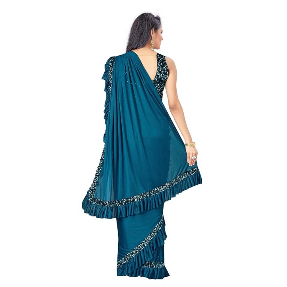 Shopper Beast Women's Lycra Solid Saree With Unstitched Blouse (Rama, 5.5 Mtr)