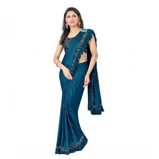 Shopper Beast Women's Lycra Solid Saree With Unstitched Blouse (Rama, 5.5 Mtr)