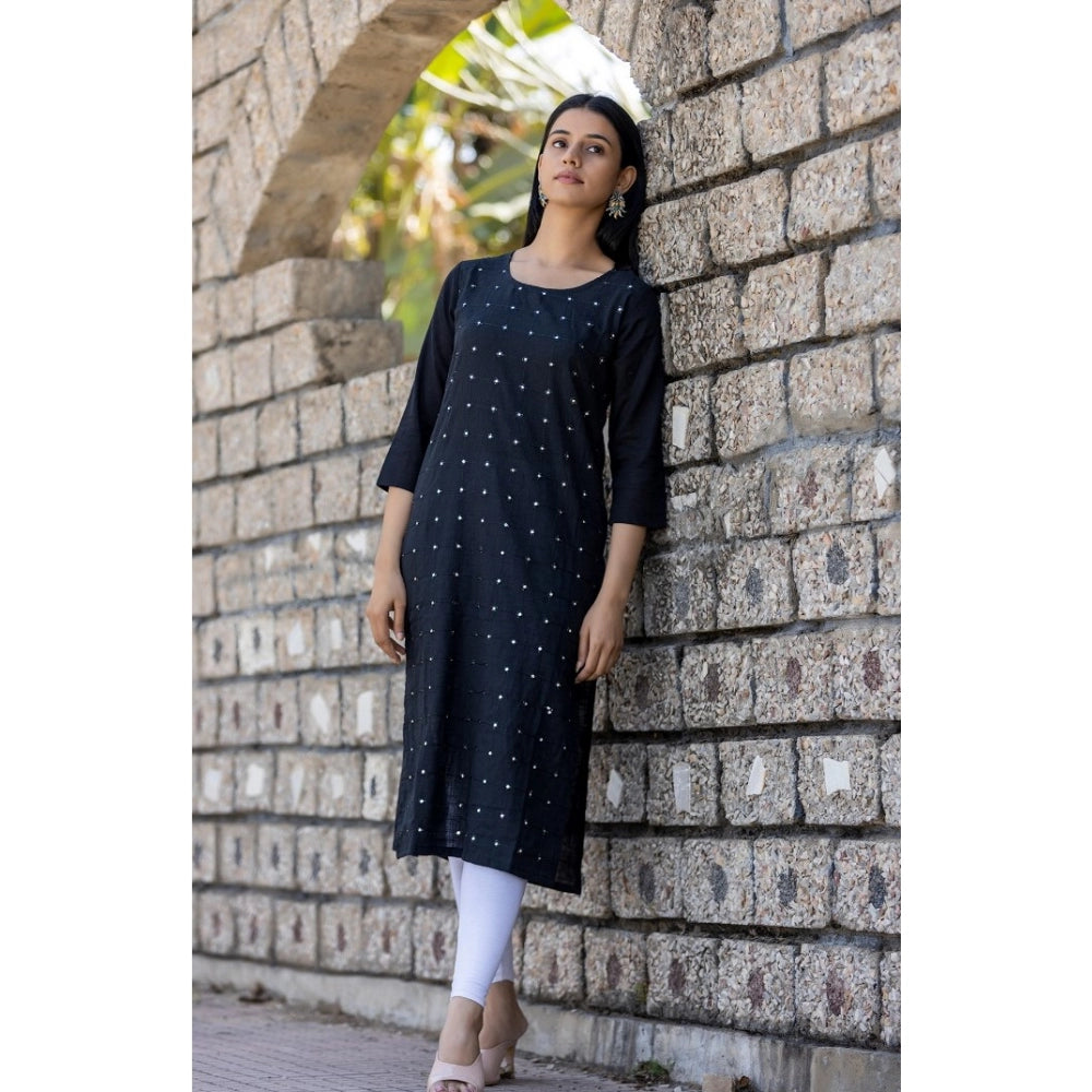 Shopper Beast Women's Cotton Solid 3/4 Sleeve Round Neck Kurti (Black)