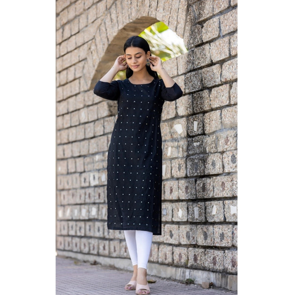 Shopper Beast Women's Cotton Solid 3/4 Sleeve Round Neck Kurti (Black)