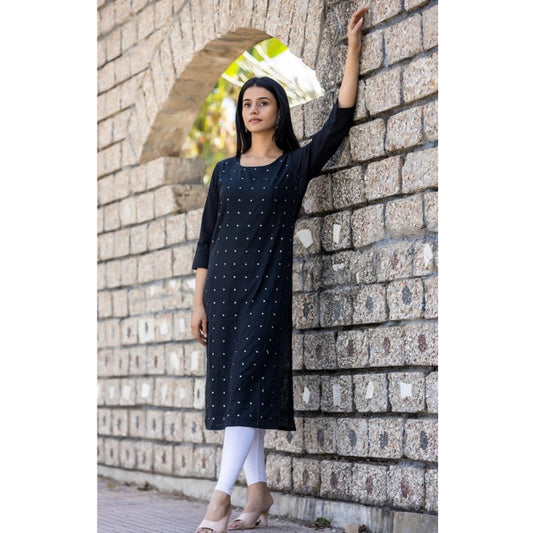 Shopper Beast Women's Cotton Solid 3/4 Sleeve Round Neck Kurti (Black)