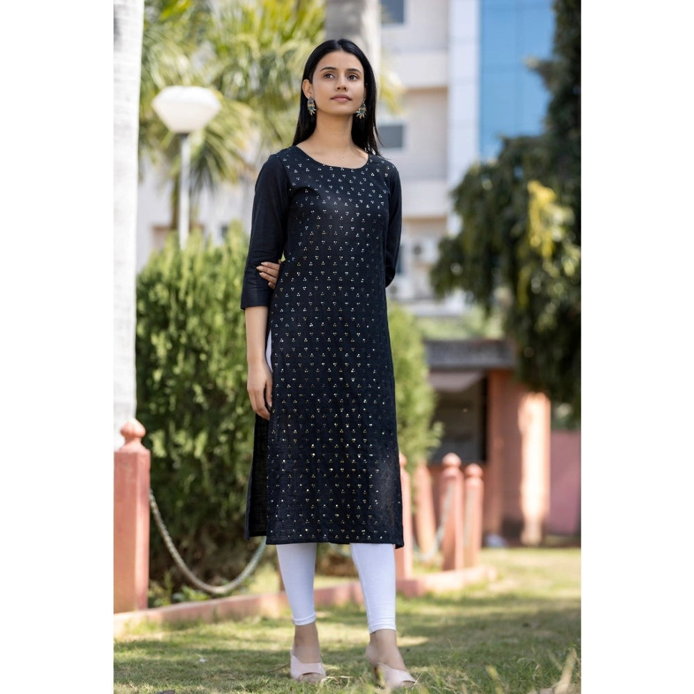 Shopper Beast Women's Cotton Solid 3/4 Sleeve Round Neck Kurti (Blue)