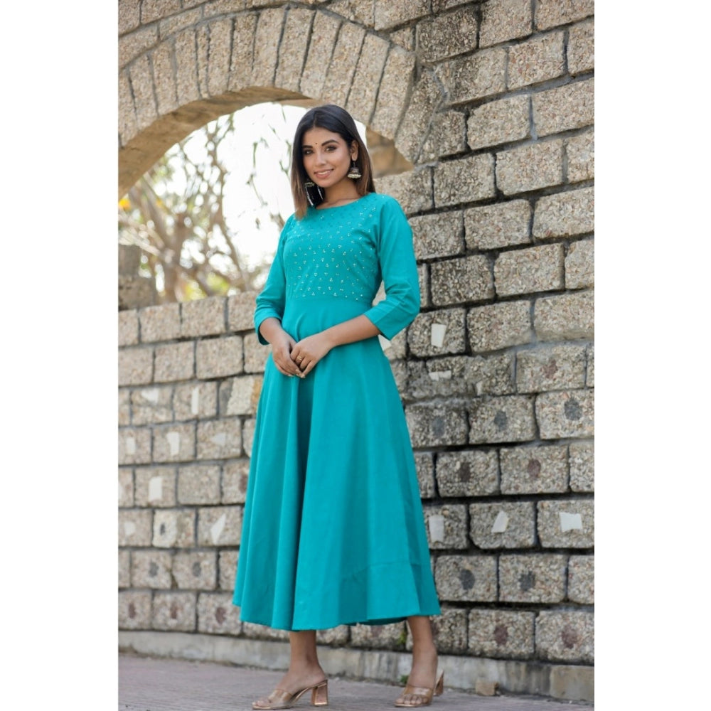 Shopper Beast Women's Cotton Solid 3/4 Sleeve Round Neck Kurti (Green)