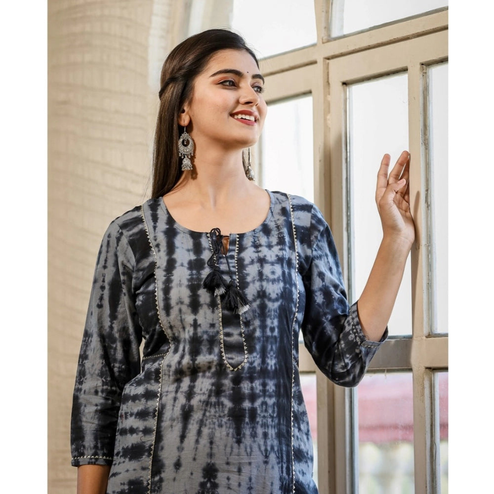 Shopper Beast Women's Cotton Dyed 3/4 Sleeve Round Neck Kurti (Black)