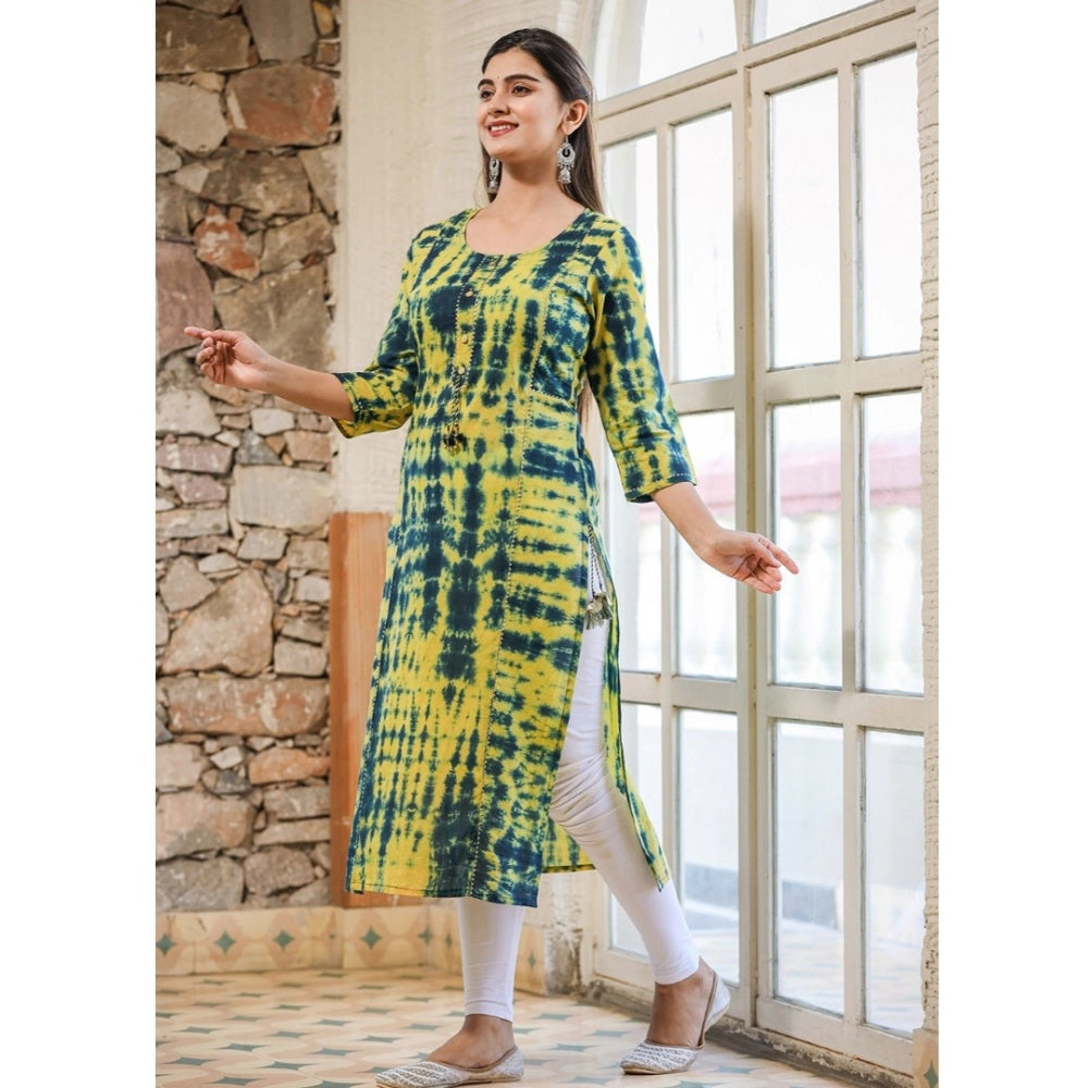 Shopper Beast Women's Cotton Dyed 3/4 Sleeve Round Neck Kurti (Green)